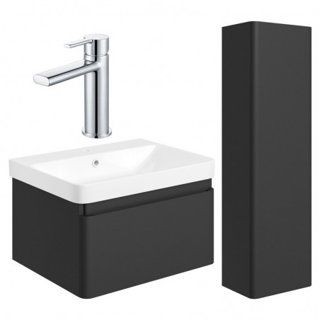 Ares 600mm Basin Unit & Tall Unit Pack - Matt Black w/Chrome Finishes