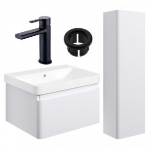 Ares 600mm Basin Unit & Tall Unit Pack - Matt White w/Black Finishes