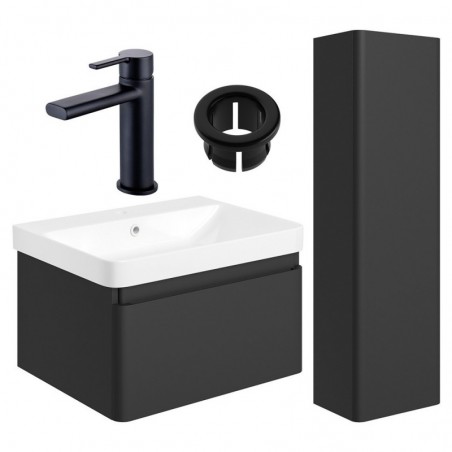 Ares 600mm Basin Unit & Tall Unit Pack - Matt Black w/Black Finishes