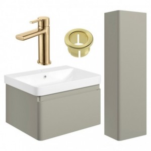 Ares 600mm Basin Unit & Tall Unit Pack - Matt Latte w/Brushed Brass Finishes