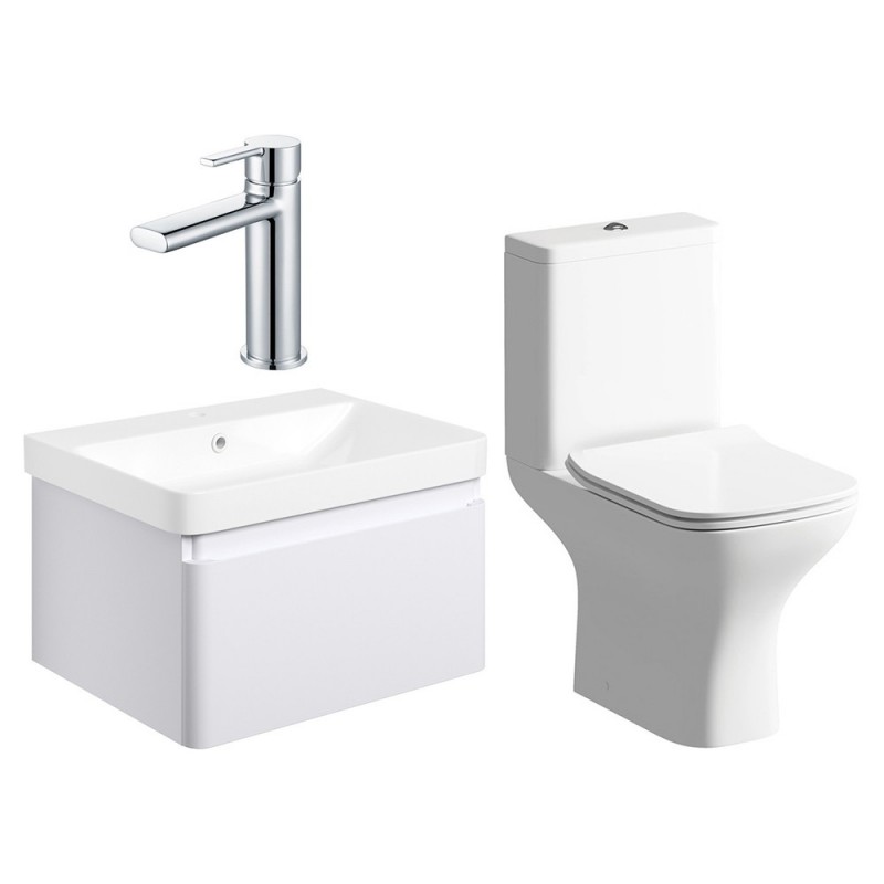 Ares 600mm Basin Unit & Close Coupled WC Pack - Matt White w/Chrome Finishes