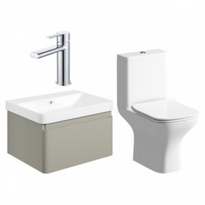 Ares 600mm Basin Unit & Close Coupled WC Pack - Matt Latte w/Chrome Finishes