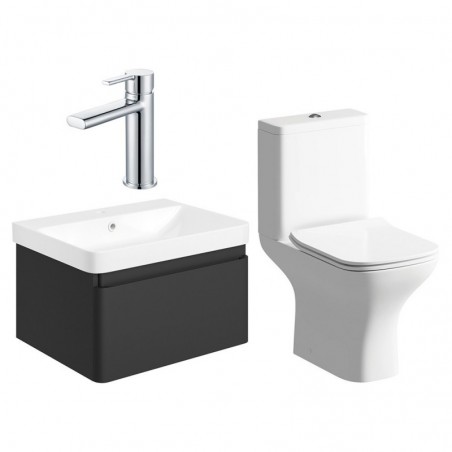 Ares 600mm Basin Unit & Close Coupled WC Pack - Matt Black w/Chrome Finishes