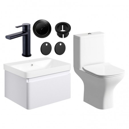 Ares 600mm Basin Unit & Close Coupled WC Pack - Matt White w/Black Finishes