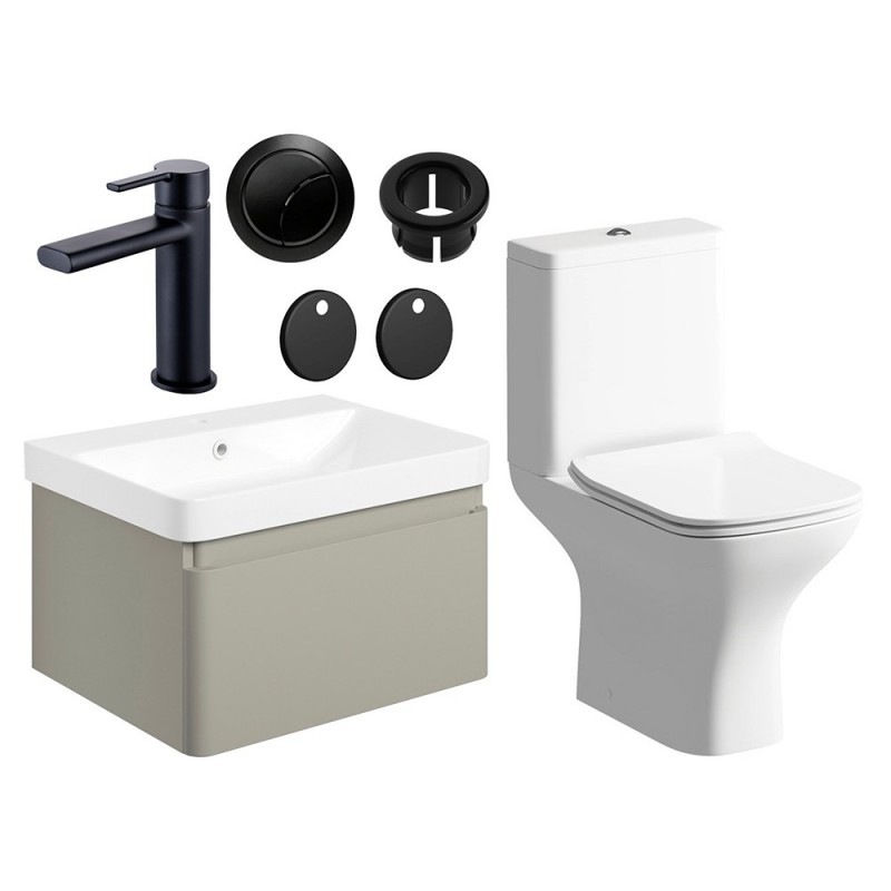 Ares 600mm Basin Unit & Close Coupled WC Pack - Matt Latte w/Black Finishes