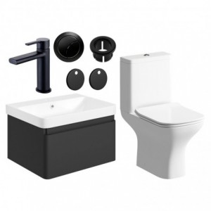 Ares 600mm Basin Unit & Close Coupled WC Pack - Matt Black w/Black Finishes