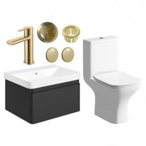 Ares 600mm Basin Unit & Close Coupled WC Pack - Matt Black w/Brushed Brass Finishes