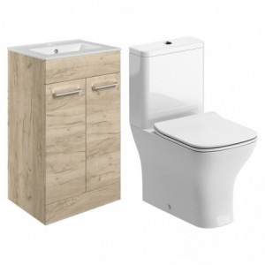 Naha 510mm Floor Standing Unit & Close Coupled WC Pack - Oak