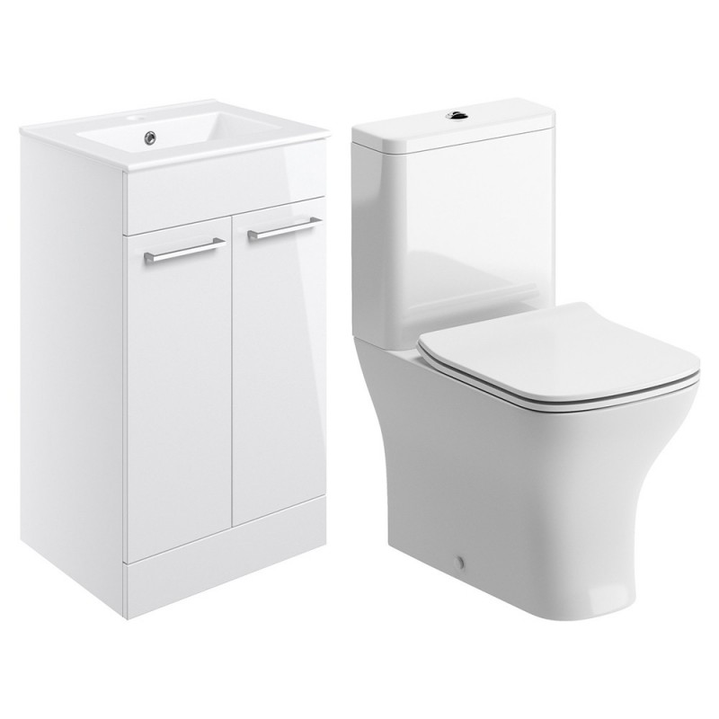 Naha 510mm Floor Standing Unit & Close Coupled WC Pack - White Gloss