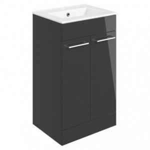 Naha 510mm (w) Floor Standing Unit & Close Coupled Toilet Pack - Anthracite Gloss