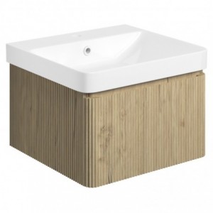 Hades 500mm Wall Hung 1 Drawer Basin Unit & Basin - Textured Oak