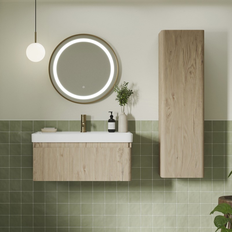 Hades 500mm Wall Hung 1 Drawer Basin Unit & Basin - Textured Oak - Insitu