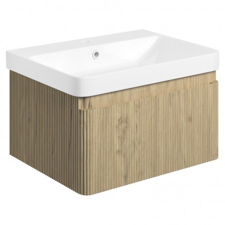 Hades 605mm Wall Hung 1 Drawer Basin Unit & Basin - Textured Oak