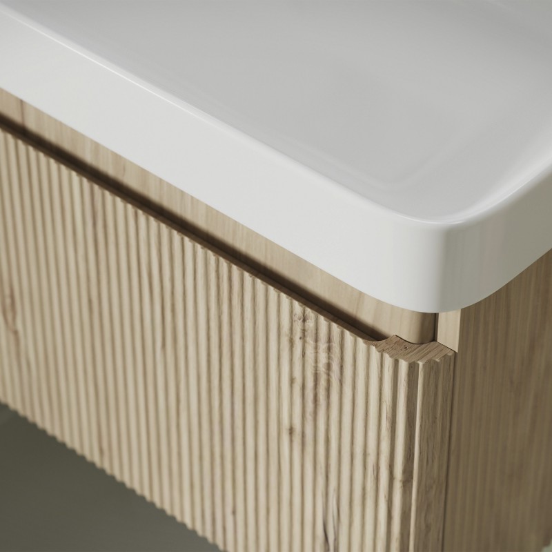 Hades 605mm Wall Hung 1 Drawer Basin Unit & Basin - Textured Oak - Insitu