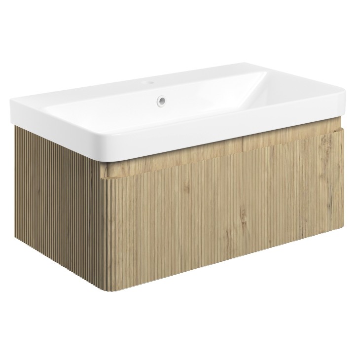 Hades 805mm Wall Hung 1 Drawer Basin Unit & Basin - Textured Oak
