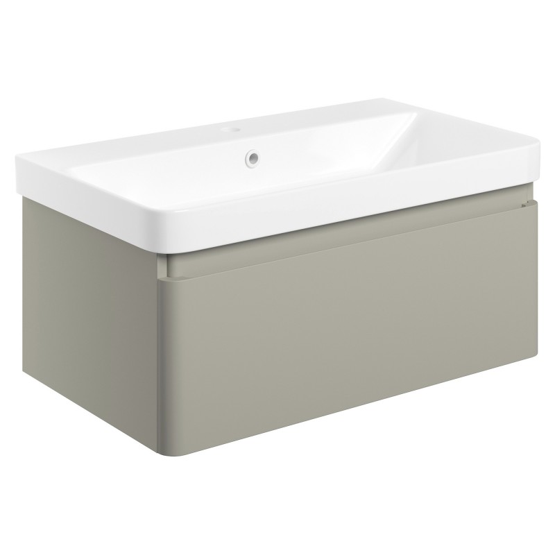 Ares 805mm Wall Hung 1 Drawer Basin Unit & Basin - Matt Latte