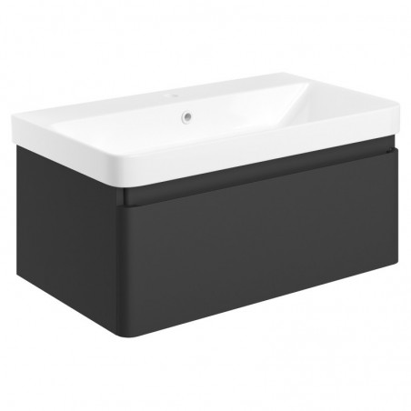 Ares 805mm Wall Hung 1 Drawer Basin Unit & Basin - Matt Black