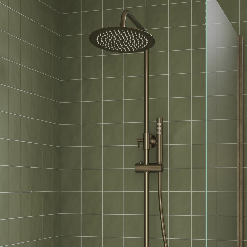 Round Thermostatic Bar Mixer w/Riser Kit - Brushed Bronze - Insitu