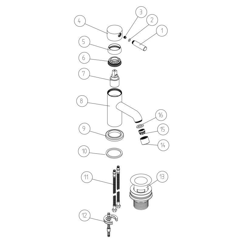 Winx Cloakroom Basin Mixer & Waste - Brushed Bronze - Technical Drawing