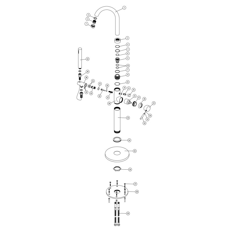 Winx Floor Standing Bath/Shower Mixer - Brushed Bronze - Technical Drawing