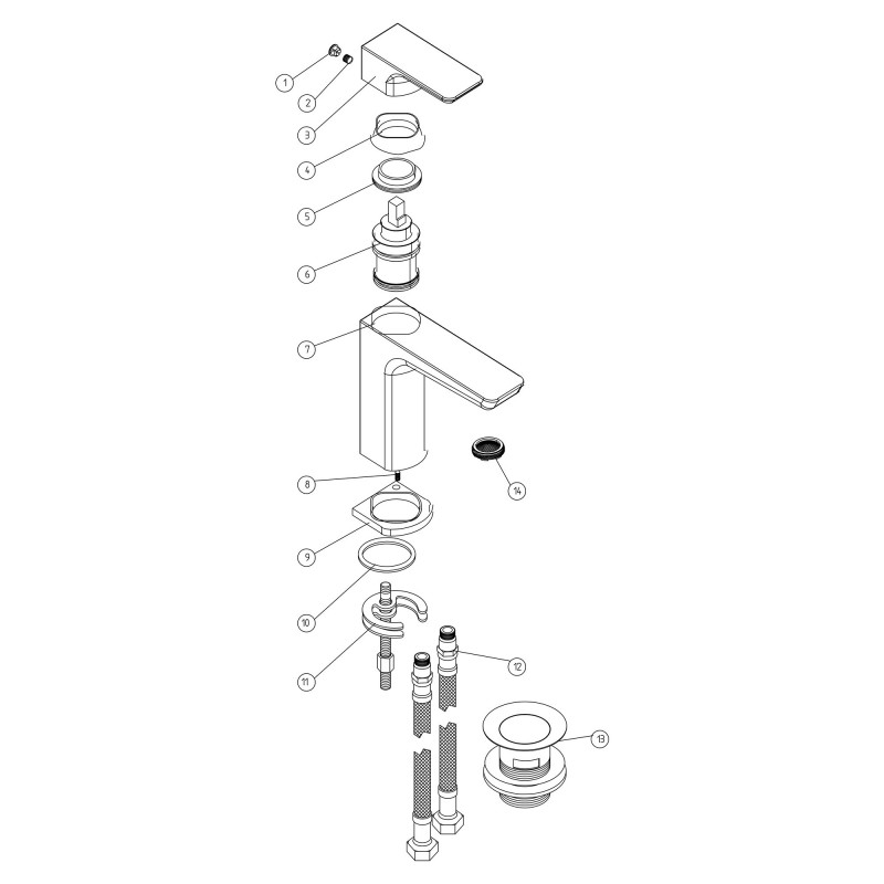 Marengo Basin Mixer & Waste - Brushed Bronze - Technical Drawing