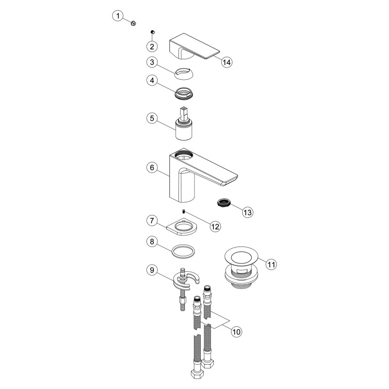 Marengo Cloakroom Basin Mixer & Waste - Brushed Bronze - Technical Drawing