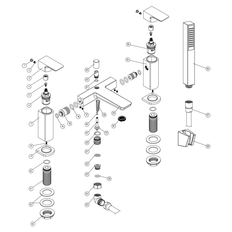 Marengo Bath/Shower Mixer - Brushed Bronze - Technical Drawing