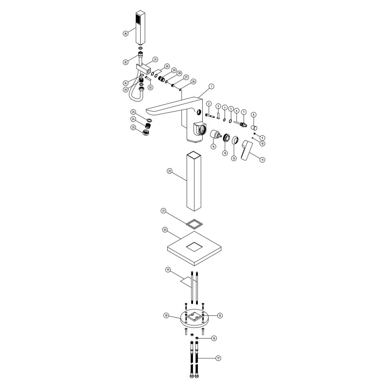 Marengo Floor Standing Bath/Shower Mixer - Brushed Bronze - Technical Drawing