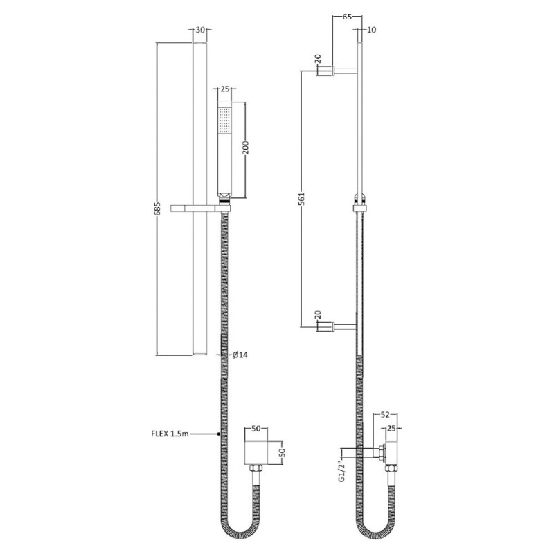 Sheer Brushed Bronze Rectangular Slider Rail Kit - Technical Drawing