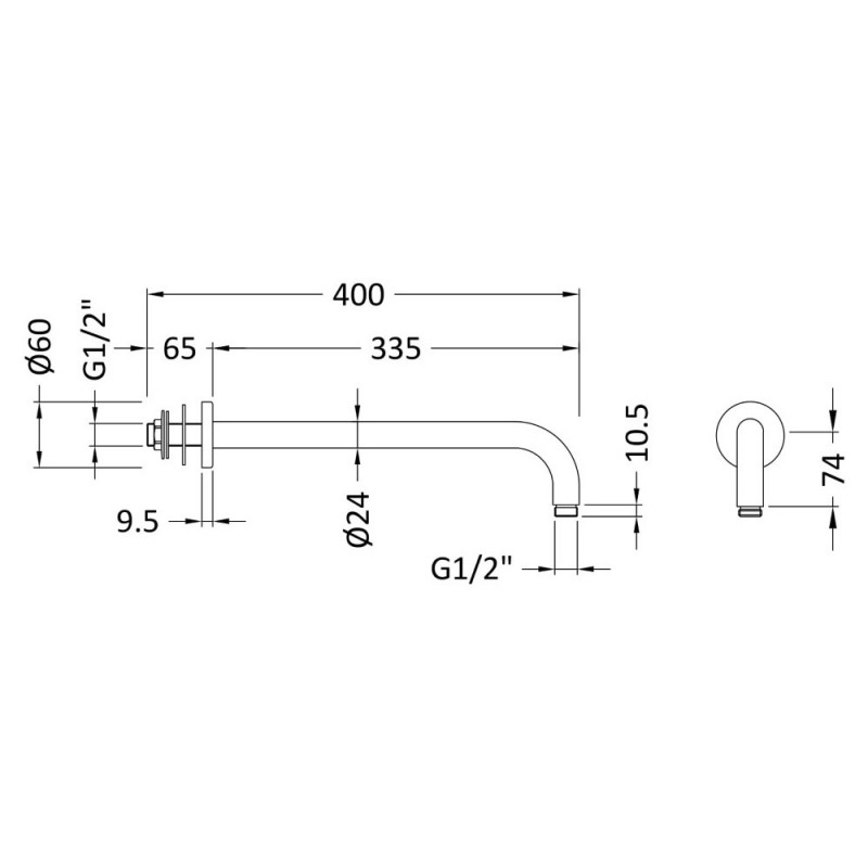 Brushed Bronze Wall Hung Shower Arm - Technical Drawing