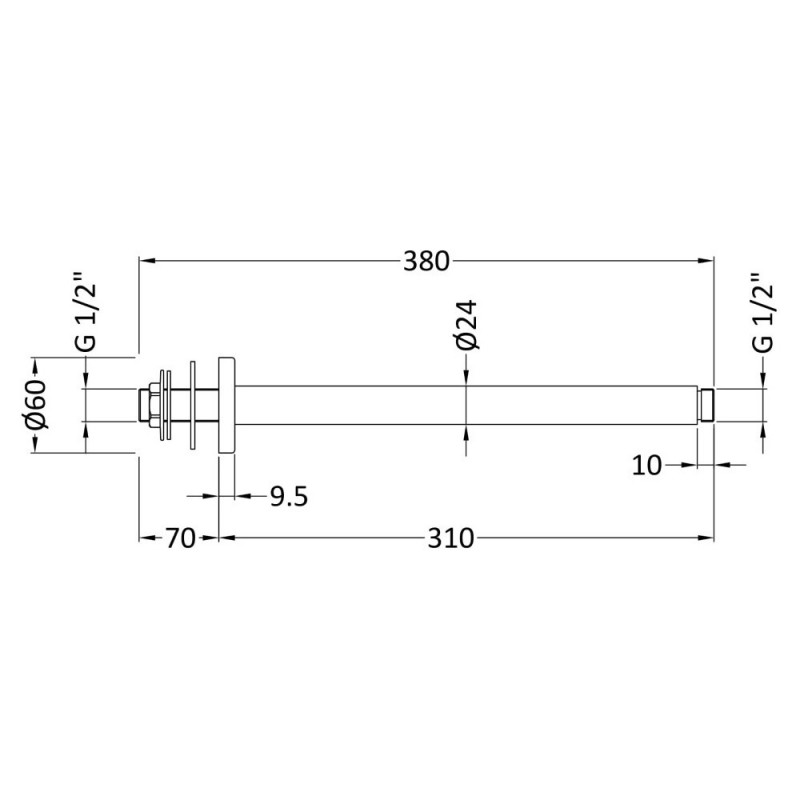 Brushed Bronze Round Ceiling Arm 300mm - Technical Drawing