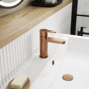 Arvan Mono Basin Mixer with Push Button Waste - Brushed Bronze