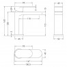 Binsey Brushed Bronze Mono Basin Mixer with Push Button Waste - Technical Drawing