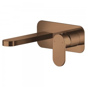 Binsey Wall Mounted 2 Tap Hole Basin Mixer With Plate - Brushed Bronze