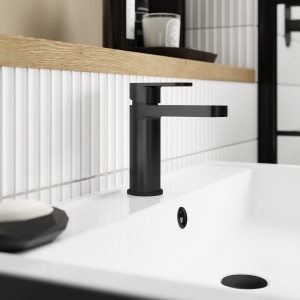 "Binsley" Mono Basin Mixer with Push Button Waste - Matt Black