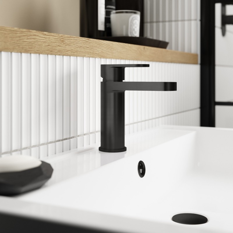 Binsey Matt Black Mono Basin Mixer with Push Button Waste - Insitu