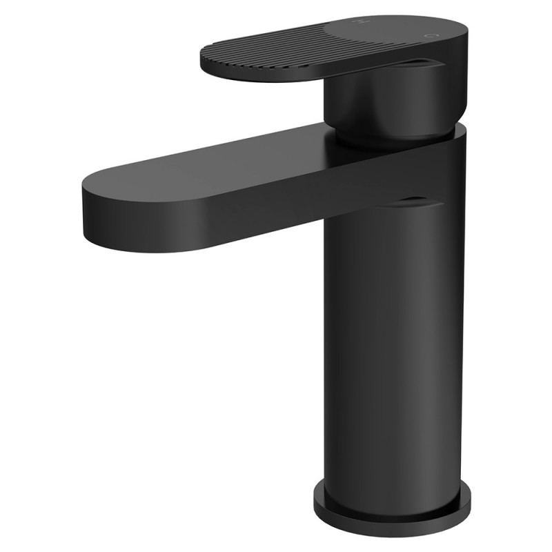 Cyprus Matt Black Fluted Mono Basin Mixer with Push Button Waste