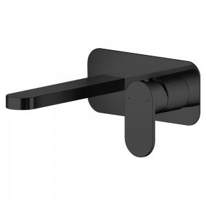 Binsey Wall Mounted 2 Tap Hole Basin Mixer With Plate - Matt Black