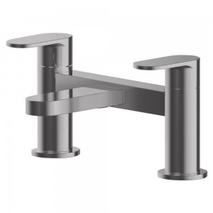 Binsey Brushed Pewter Twin Lever Deck Mounted Bath Filler Tap