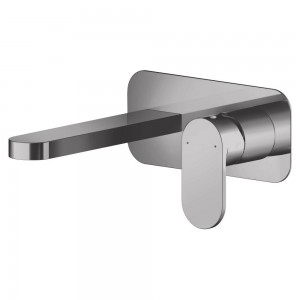 Binsey Wall Mounted 2 Tap Hole Basin Mixer With Plate - Brushed Pewter