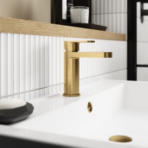 "Binsley" Mono Basin Mixer with Push Button Waste - Brushed Brass