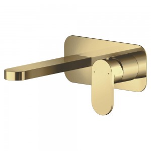 Binsey Wall Mounted 2 Tap Hole Basin Mixer With Plate - Brushed Brass