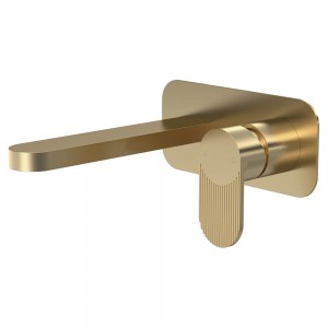 Cyprus Brushed Brass Wall Mounted 2 Tap Hole Basin Mixer With Plate