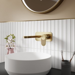 "Cyprus" Wall Mounted 2 Tap Hole Basin Mixer With Plate - Brushed Brass