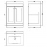 Classique 600mm Freestanding 2 Door Vanity with Basin - 1 Tap Hole - Satin White - Technical Drawing