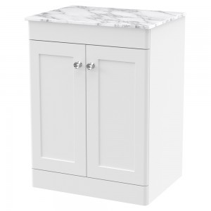 Classique 600mm Freestanding 2 Door Vanity with Marble Top - Satin White