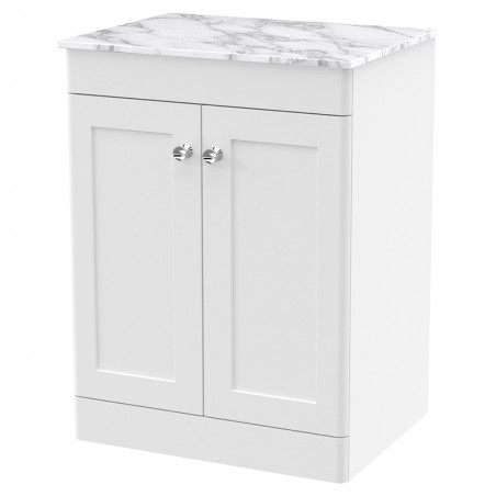 Classique 600mm Freestanding 2 Door Vanity with Marble Top - Satin White