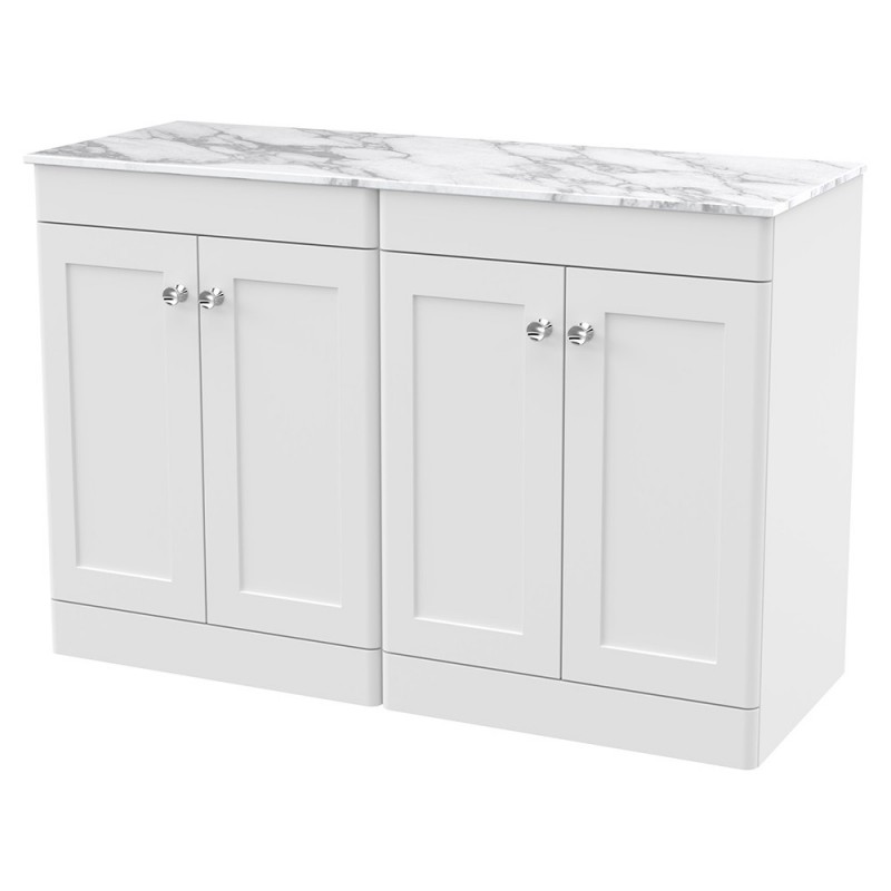 Classique 1200mm Freestanding 4 Door Vanity with Marble Top - Satin White