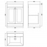 Classique 600mm Freestanding 2 Door Vanity with Basin - 1 Tap Hole - Satin White - Technical Drawing