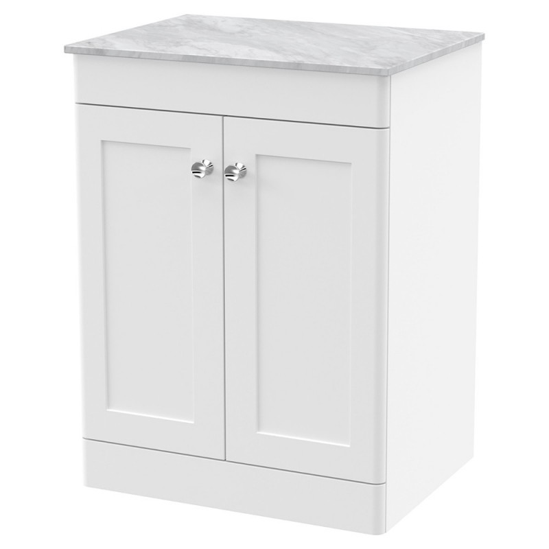 Classique 600mm Freestanding 2 Door Vanity with Marble Top - Satin White